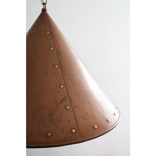 Metal Danish Brutalist Hand-Hammered Copper Pendant Lamp from ES Horn Aalestrup, 1960s For Sale - Image 7 of 8