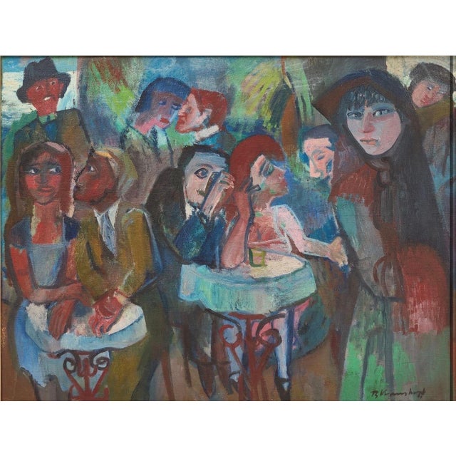 Mid 20th Century Bruno Krauskopf, German Expressionist Oil Painting Bruno Krauskopf Cubist Cafe Scene For Sale - Image 5 of 6