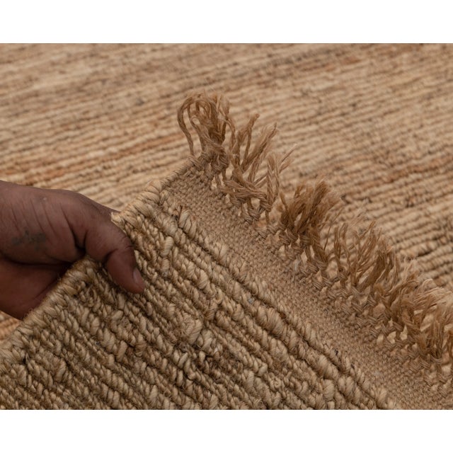 High Quality Hand Knotted Tan Camel Jute Loop Pattern Solid Rug 8x10Ft. For Sale - Image 10 of 12