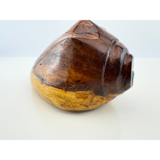 1960s Vintage Hand-Carved Solid Wood Conch Shell Sculpture For Sale - Image 5 of 12