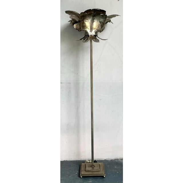 Vintage Coastal Patinated Metal Palm Tree Floor Lamp For Sale In West Palm - Image 6 of 9