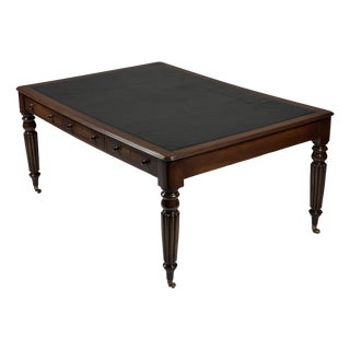 English Writing Desk in Mahogany and Black Leather, 1890s For Sale