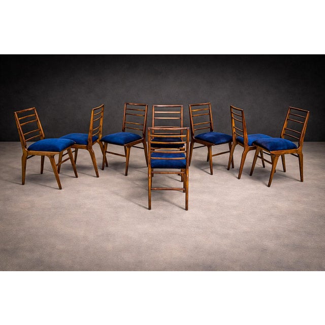 1950s Set of Eight Dining Chairs in Caviuna Wood & Fabric, Giuseppe Scapinelli, 1950s - Lot 685 For Sale - Image 5 of 14