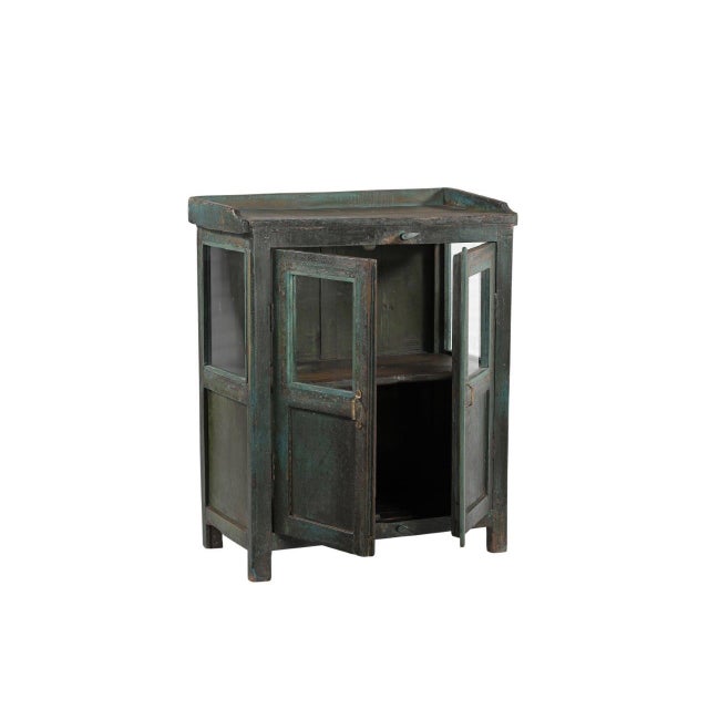 Vintage Indian Painted Teakwood Small Bookcase For Sale - Image 4 of 5