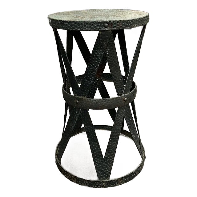 Mid Century Designer Sarreid Handmade Metal Drum Side Table, Plant Stand For Sale