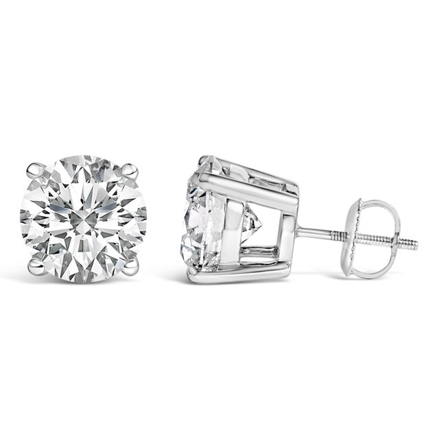 Contemporary 14K White Gold 7.0 Cttw Round Lab Grown Diamond Solitaire Stud Earrings with Screw Backs (F-G Color, VS2-SI1 Clarity) For Sale - Image 3 of 5