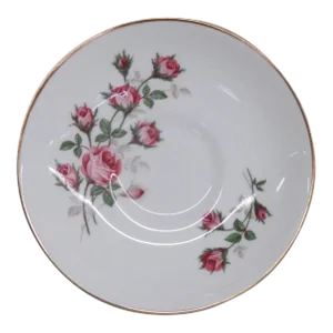 English Bone China White and Gold Pink Roses Small Plate Saucer