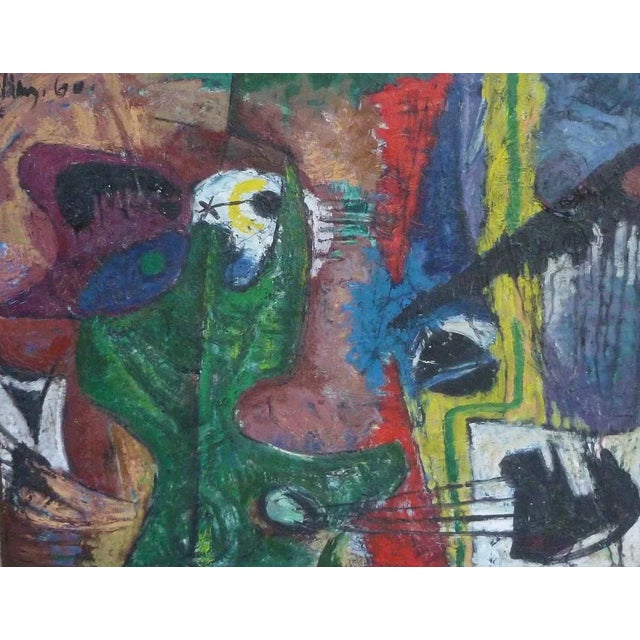 Abstract 1960s Vinage Abstract Canvas Painting For Sale - Image 3 of 8