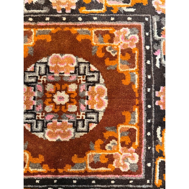 Early 20th Century Antique Chinese Square Rug With Floral Medallion 2' X 2'2" For Sale - Image 5 of 16
