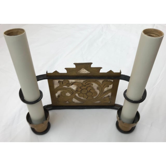 Pair Arts and Crafts Iron, Bronze, and Mica Sconces, Attributed to Oscar Bach For Sale - Image 4 of 12