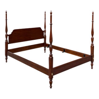 1990s Henkel Harris Chippendale Solid Wild Black Cherry Queen Poster Bed (Style # 111-5-0 Finish # 22) For Sale