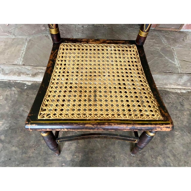 Wood 19th Century Antique American Paint-Decorated Cane Seat Side Chair For Sale - Image 7 of 10