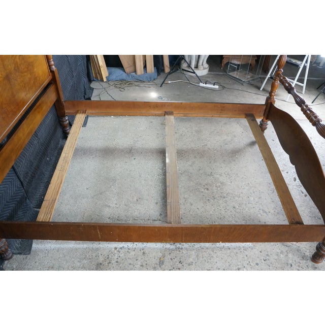 Vintage Federal Sheraton Revival 4 Post Matchbook Walnut Full Size Bed Frame For Sale - Image 12 of 18