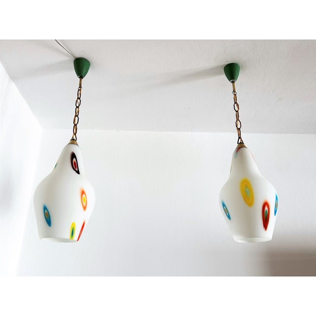 Italian Murano Glass Pendant Lights with Colorful Murrine, 1970s, Set of 2 For Sale - Image 4 of 18