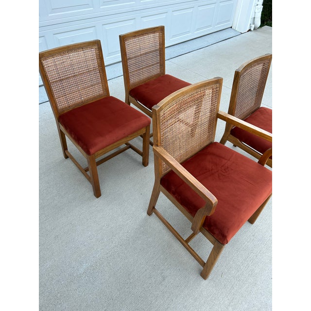 1980s 1980s Set of 4 Reupholstered Cane Back Dining Chairs by American Martinsville For Sale - Image 5 of 12