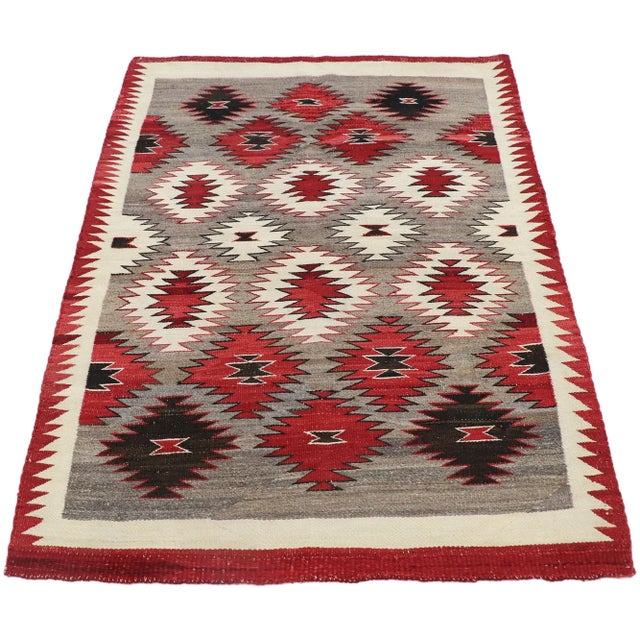 Rustic Vintage Eye Dazzler Navajo-Style Kilim Rug - 03'02 X 04'04 For Sale - Image 3 of 9