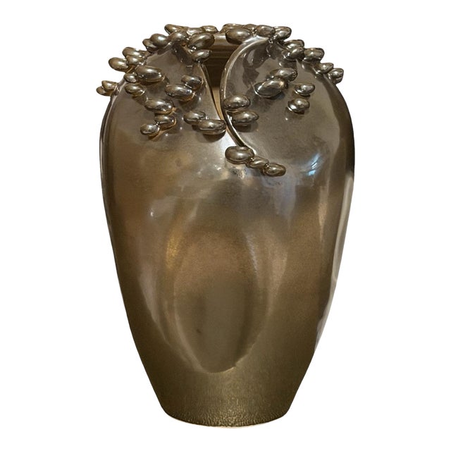 Studio a/Global Views Cascading Reef Reactive Bronze Tall Italian Ceramic Vase For Sale