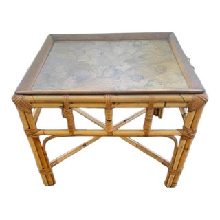 Late 20th Century Burnt Bamboo End Table With Removable Walnut Tray Top, Made in Italy For Sale