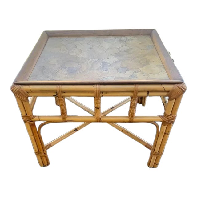 Late 20th Century Burnt Bamboo End Table With Removable Walnut Tray Top, Made in Italy For Sale