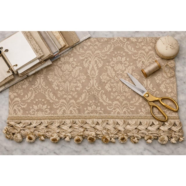 Textile Single Vintage Damask Polyester Valance With Beautiful Tassel Trim — 52.5” W - Neoclassical, Grandmillennial & Italianate - See Pics! For Sale - Image 7 of 7