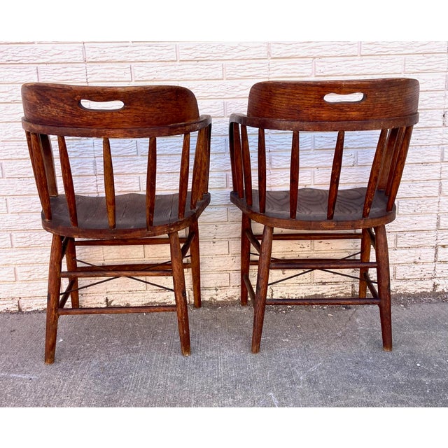 Antique Oak Barrel Back Pub Captains Chairs Pair Chairish