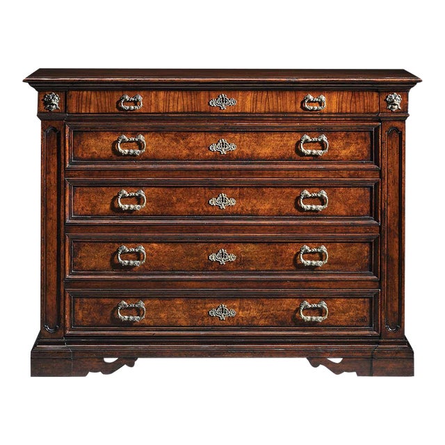 Italian Walnut Burl Five-Drawer Chest For Sale