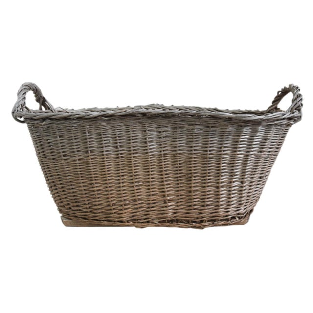 Mid 20th Century Rustic Primitive Farmhouse French Wicker Market Basket With Number Plate For Sale - Image 5 of 9