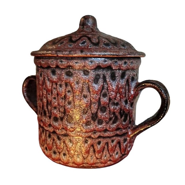 Mid-Century Modern Signed Jean Austruy Brutalist Lava Glaze Covered Jar, Vallauris, C. 1960 For Sale - Image 3 of 7