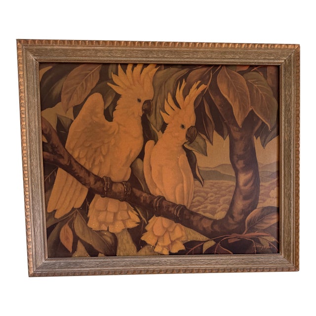 Vintage Cockatoo Print in Carved Frame For Sale