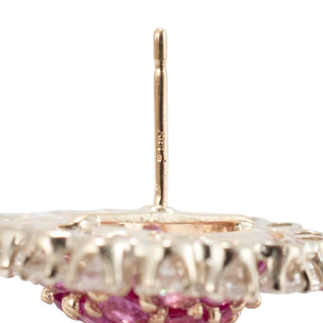 Metal Vintage 14k Yellow Gold 8.82ctw Sapphire & Diamond Halo Drop Bombe Stud Earrings, A Pair For Sale - Image 7 of 8