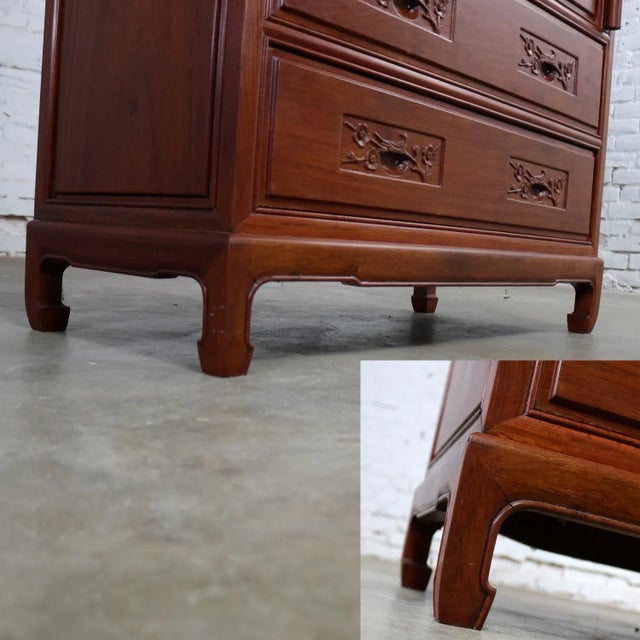 Vintage Asian Desk Teak Hand Carved Drop Front Compartmentalized Style of George Zee For Sale - Image 9 of 13