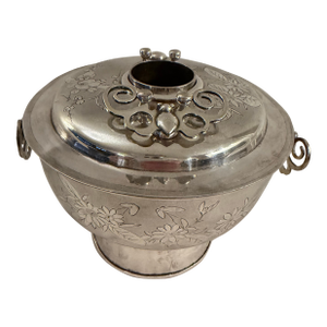Antique Chinese Silver Huoguo Incense Burner – Floral Etched Design