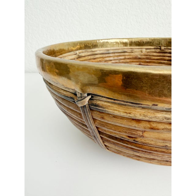 1970s Gabriella Crespi Brass and Split Reed Basket Bowl, Attributed For Sale In Sacramento - Image 6 of 10
