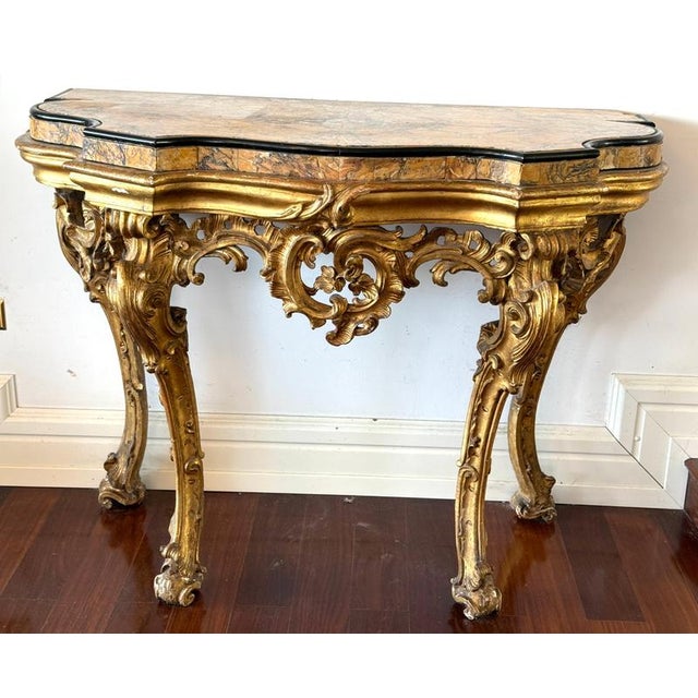 Mid 18th Century Antique Giltwood Rococo Console Table with Marble Top, 1740 For Sale - Image 5 of 7
