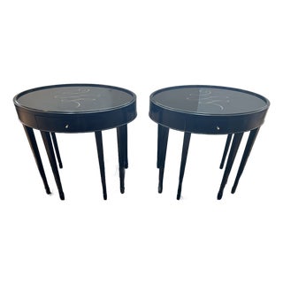 Barbara Barry for Baker Black Laquer Oval End Tables- A Pair For Sale