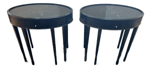 Barbara Barry for Baker Black Laquer Oval End Tables- A Pair