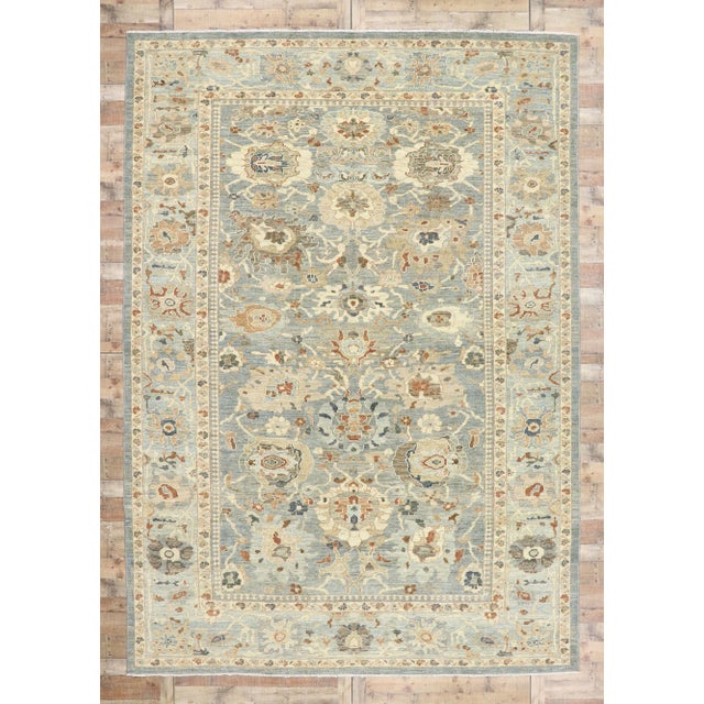 Sky Blue Persian Sultanabad Rug - 10'02 X 14'05 For Sale - Image 8 of 9