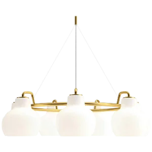 Vilhelm Lauritzen 7-Shade Brass and Glass Ring Chandelier for Louis Poulsen