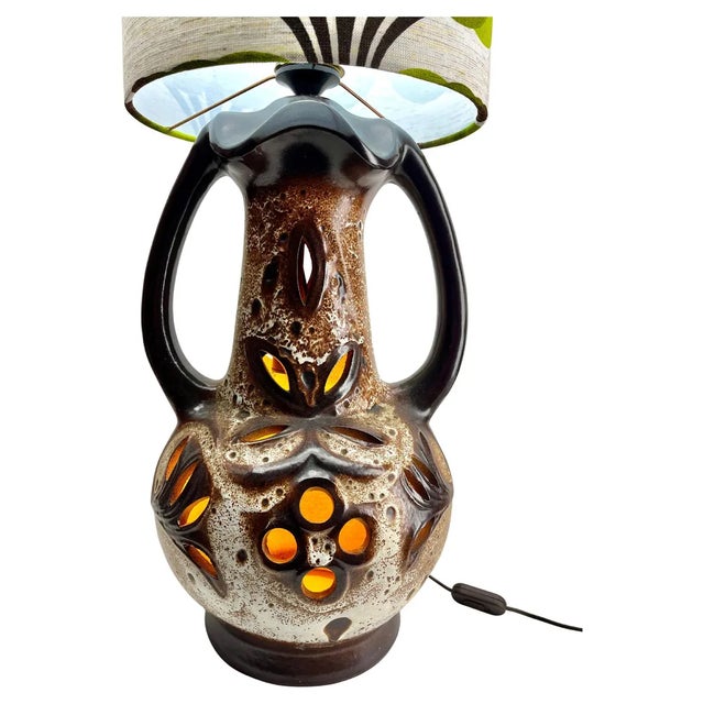Ceramic Vintage Fat Lava Floor Lamp in Orange and Brown Drip-Glazes attributed to Walter Gerhards, 1962 For Sale - Image 7 of 11