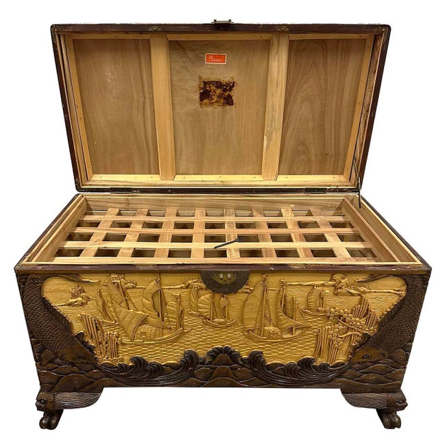 Early 20th Century Chinese Carved Camphor Wood Hope Chest For Sale - Image 15 of 16