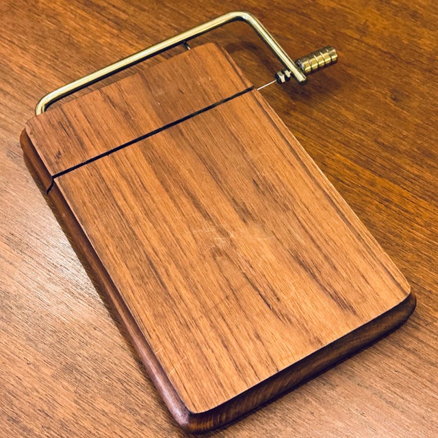 Late 20th Century 1970's Danish Modern Good Wood Solid Teak & Brass Cheese Cutting Board For Sale - Image 5 of 7