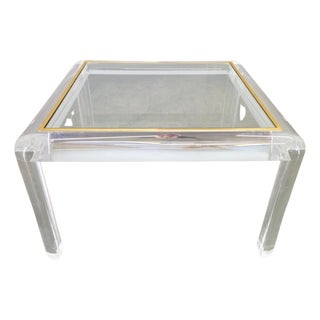 Italian Acrylic, Brass, and Glass Coffee Table, 1980s For Sale
