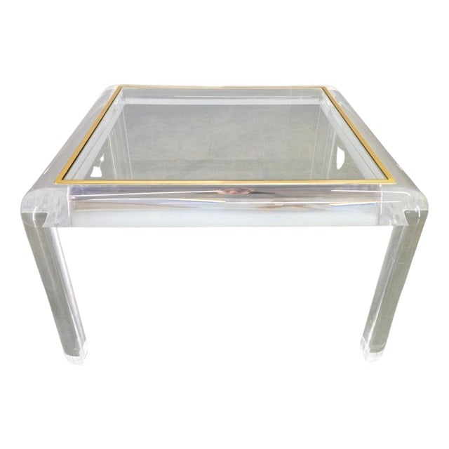 Italian Acrylic, Brass, and Glass Coffee Table, 1980s For Sale