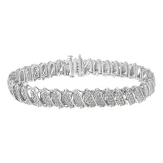 .925 Sterling Silver 3.0 Cttw Diamond Multi Row Cluster Slanted Wave Link 7-Â¼â€ Tennis Bracelet (I-J Color, I2-I3 Clarity) For Sale