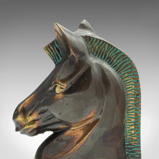 Brass 1970s Modern Pair of Vintage Horse Bust Bookends, English, Cast Brass, Decorative, Novel Rest For Sale - Image 8 of 11