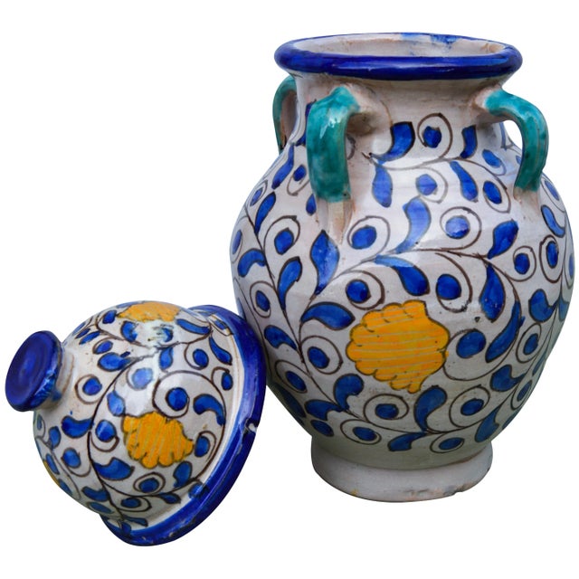 Ceramic Mid 20th Century Blue & Orange Moroccan Vase For Sale - Image 7 of 10
