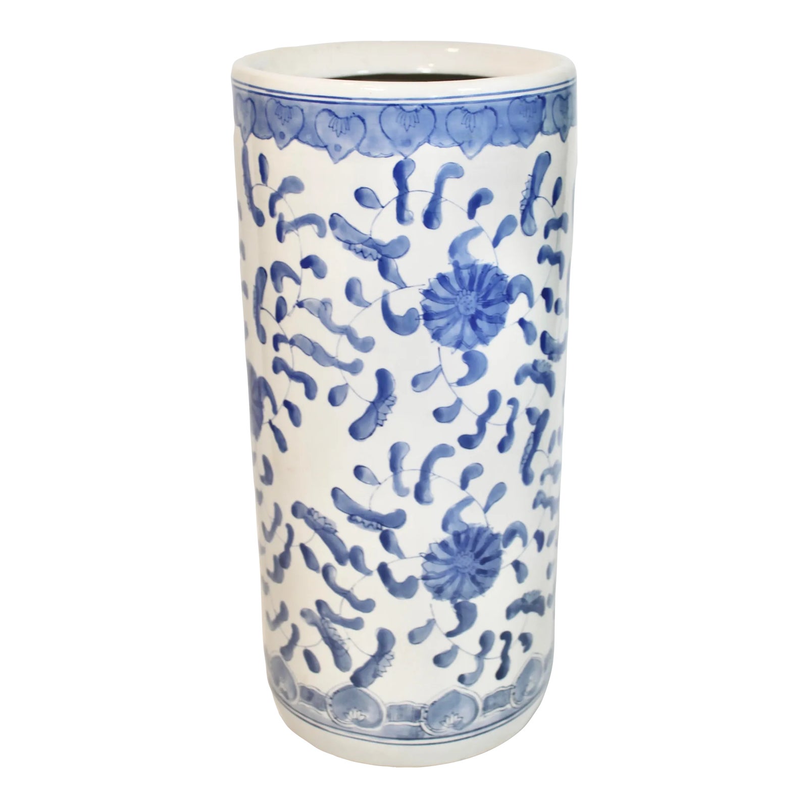 Vintage Swedish Blue and White Ceramic Umbrella Stand | Chairish