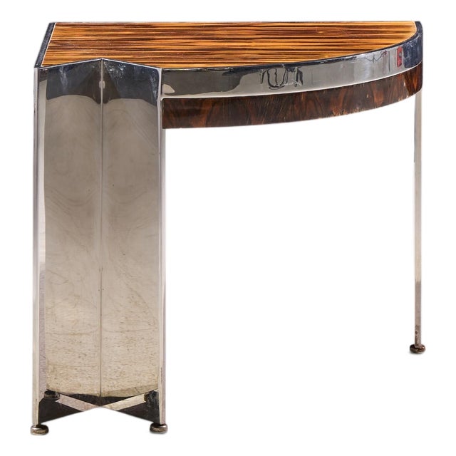 Leon Rosen for Pace Mezzaluna Mid Century Steel and Rosewood Side End Table For Sale
