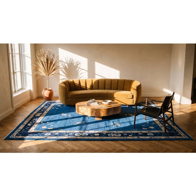 Textile Spectacular Navy Background Color With Lovely Floral Desing Antique Chinese Peking Rug For Sale - Image 7 of 9