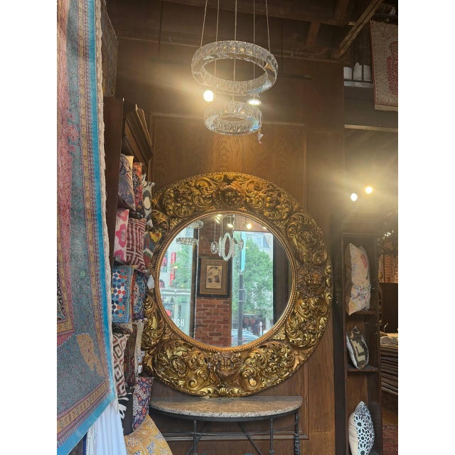 Vintage Mid Century French Round Wall Mirror For Sale - Image 10 of 12
